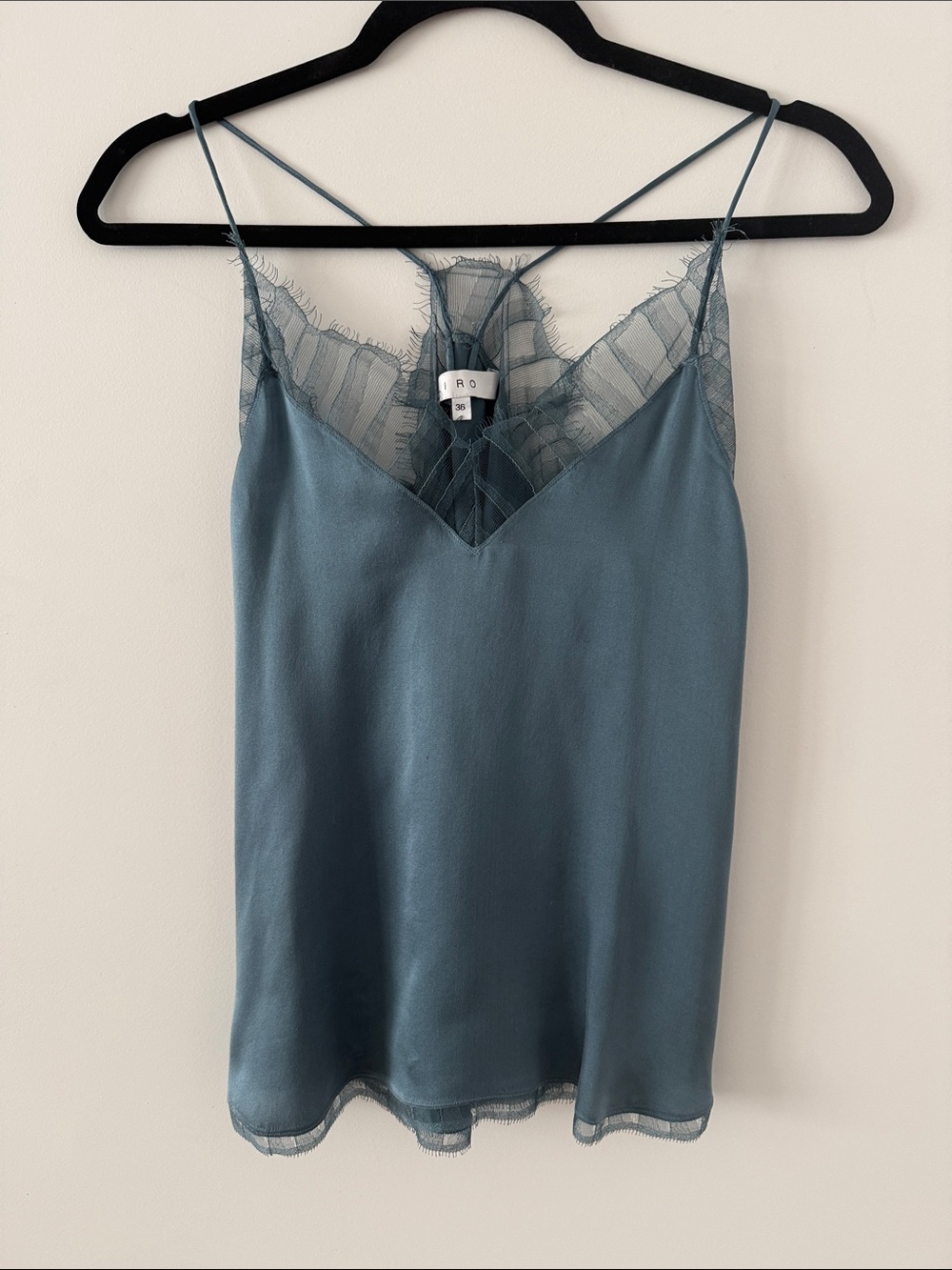 IRO Berwyn Teal Lace-Trim Silk Camisole